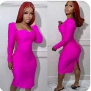 Pink Puff Sleeve Bodycon Dress for Night Out